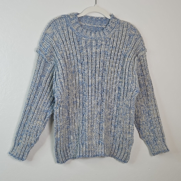 Unbranded Blue Chunky Knit Sweater Ribbed Pullover Unisex Size M - Picture 1 of 8